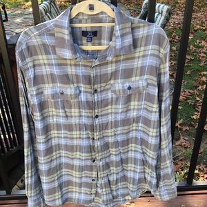 George Flannel Shirt Mens Large 42-44 Blue/Gray/Green Button Up